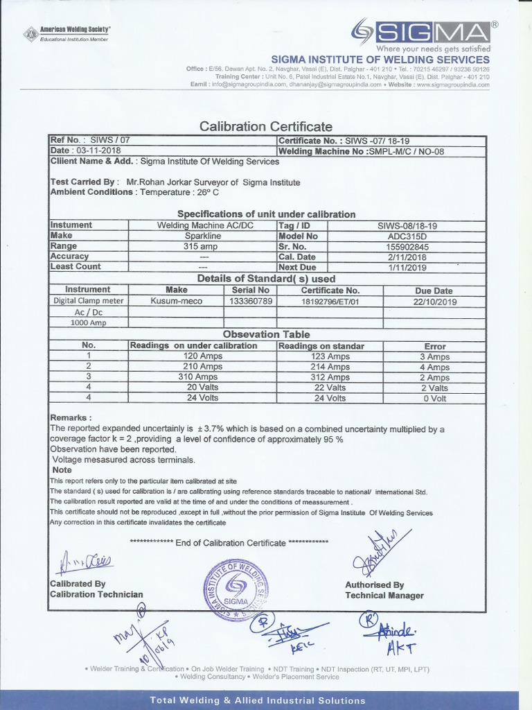 MTC-CTC-Cal Certificate | PDF