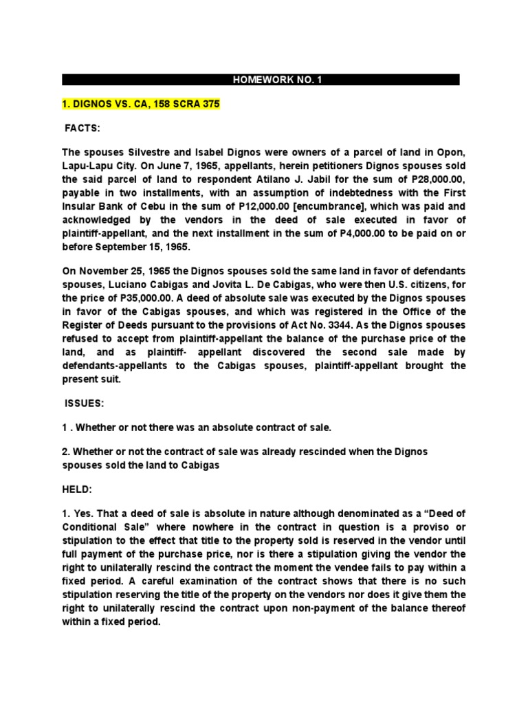 Analysis of Two Real Estate Cases Regarding Contracts of Sale and