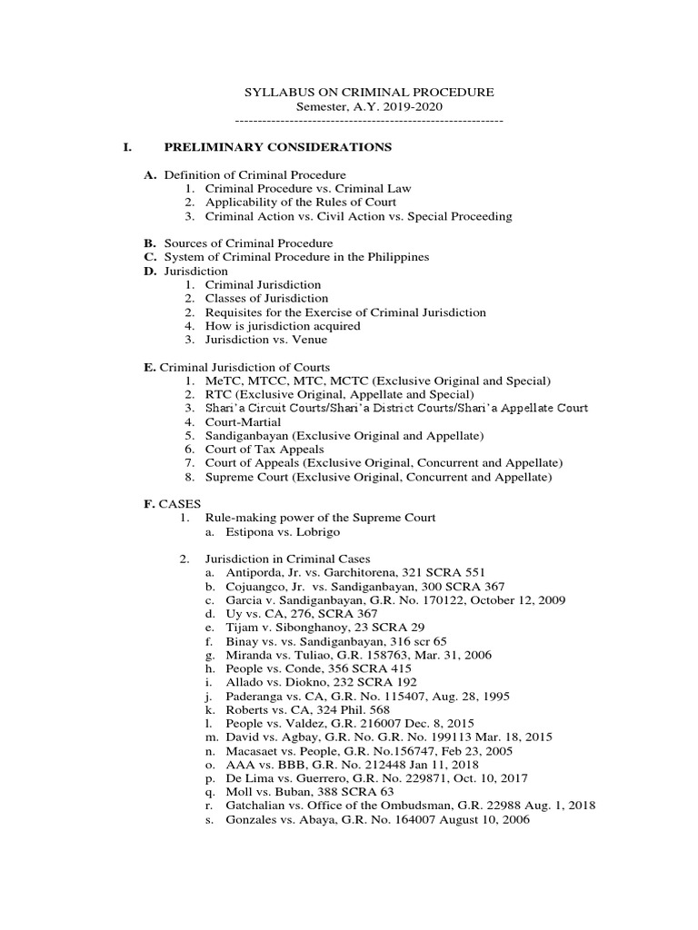Syllabus On Crim Pro Part1 Pdf Statute Of Limitations Prosecutor