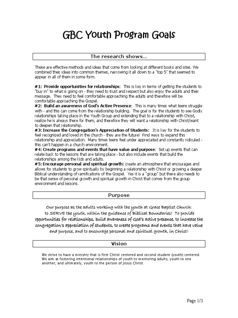 GBC Youth Program Goals Mission PDF Disciple (Christianity) Baptism