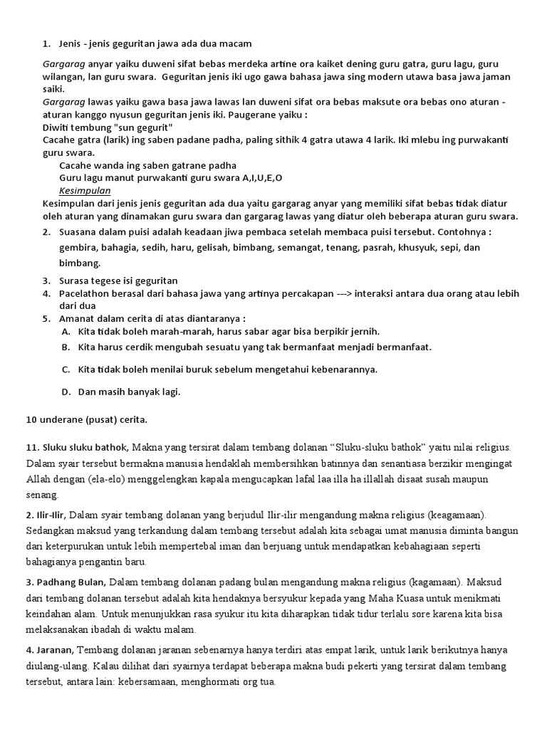 Kisi-kisi UAS Bahasa Jawa Kelas 6 SD Semester 1 2025