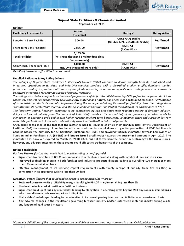 Gujarat state fertilizers chemicals limited pdf fertilizer credit