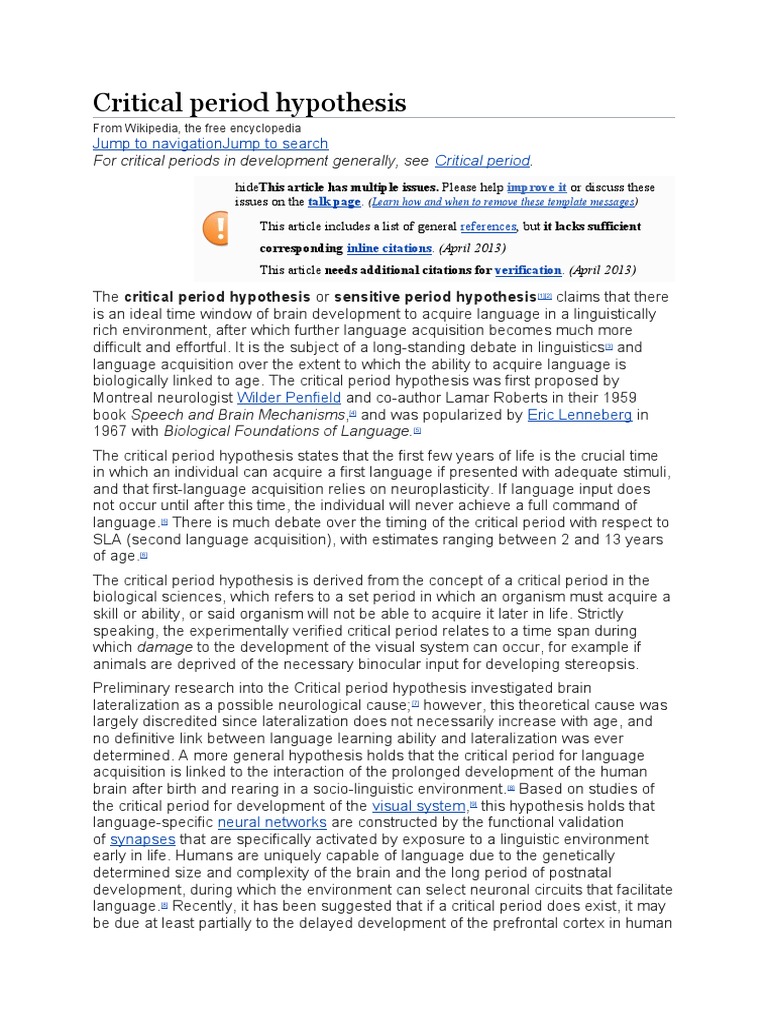 Critical Period Hypothesis in Language Acquisition | PDF | Language ...