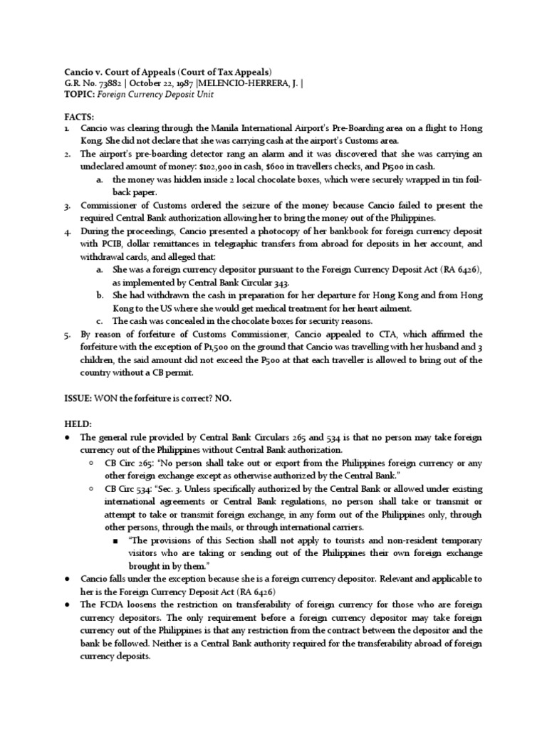 Cancio v. Court of Appeals PDF Deposit Account Banks