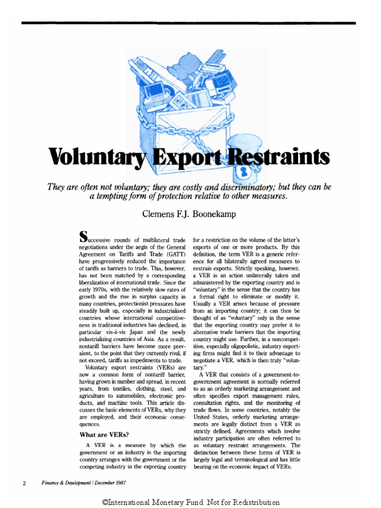Voluntary Export Restraints PDF Exports Economies