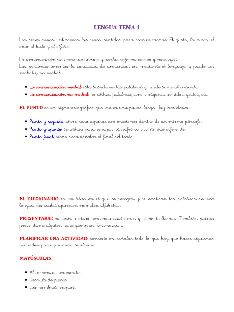 Lengua Tema 1 | PDF | Artes del Lenguaje y Comunicación