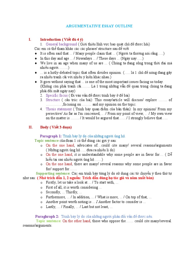 Argumentative Essay Outline PDF
