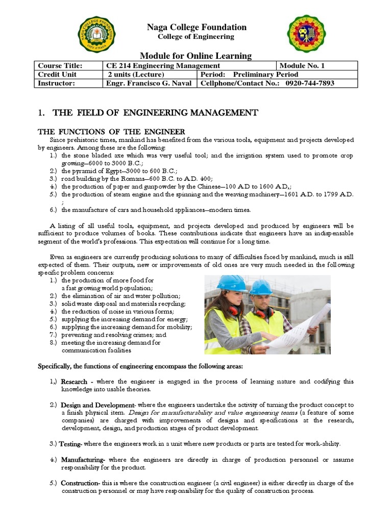 Engineering Management Course Module | PDF | Engineer | Motivation