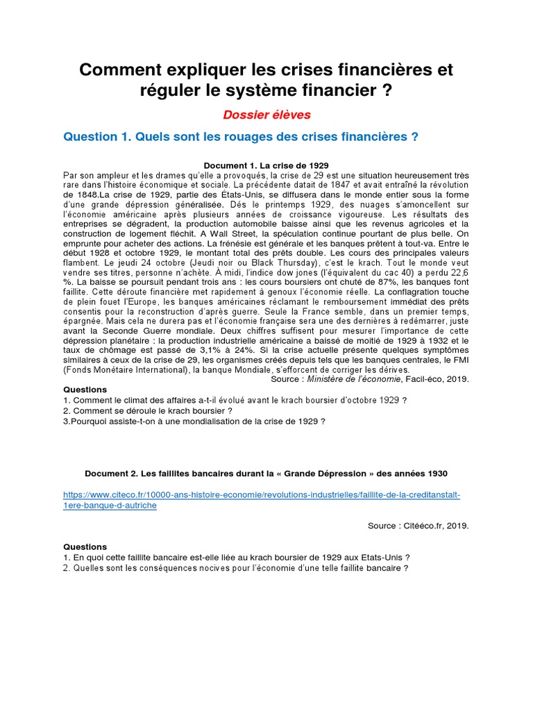 Crises financières : causes et régulations | PDF | Banques | Crise ...