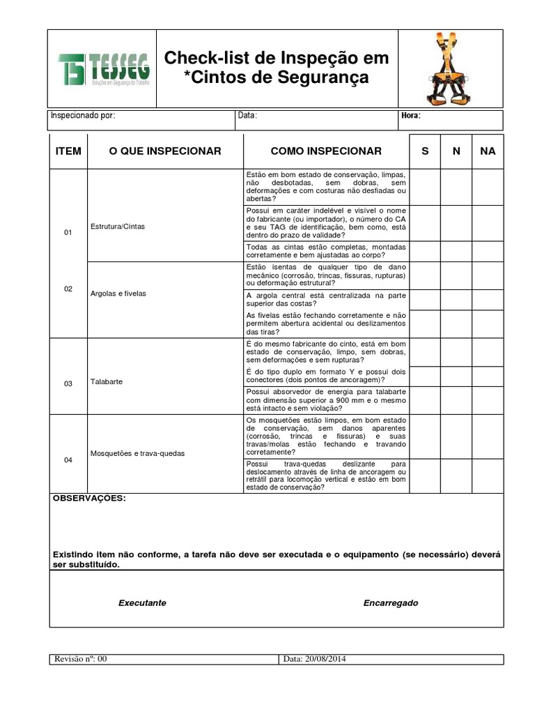 Check-List de Inspecao Cintos de Segurança | PDF