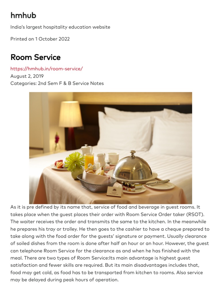 Room Service Operations in Hotels | PDF | Waiting Staff | Food And Drink