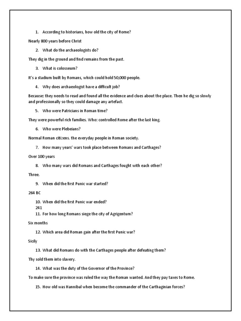 Test 1. Answer Sheet | PDF | Roman Republic | Punic Wars