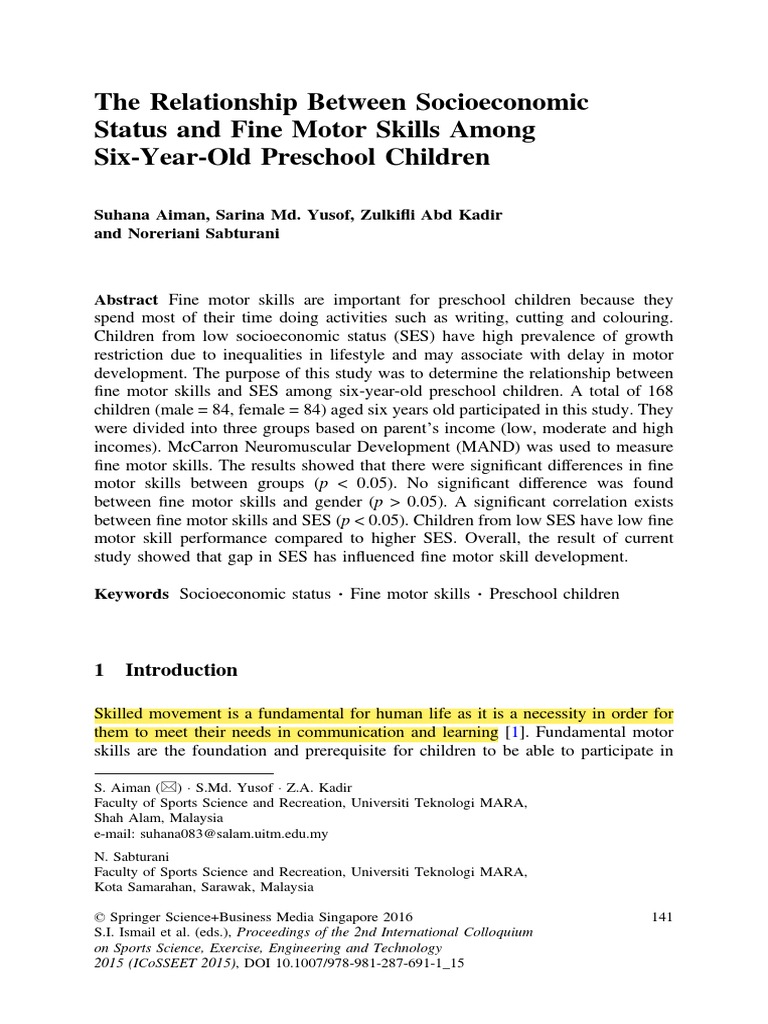 The Relationship Between Socioeconomic Status and Fine Motor Skills ...