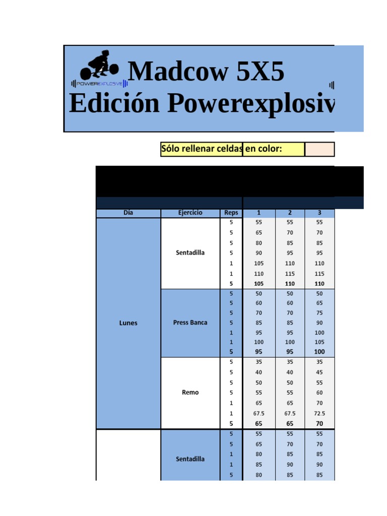 Programa de entrenamiento de fuerza Madcow 5x5 para 10 semanas PDF