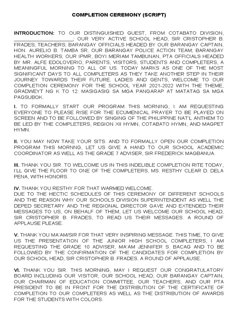 Moving Up Ceremony Script | PDF