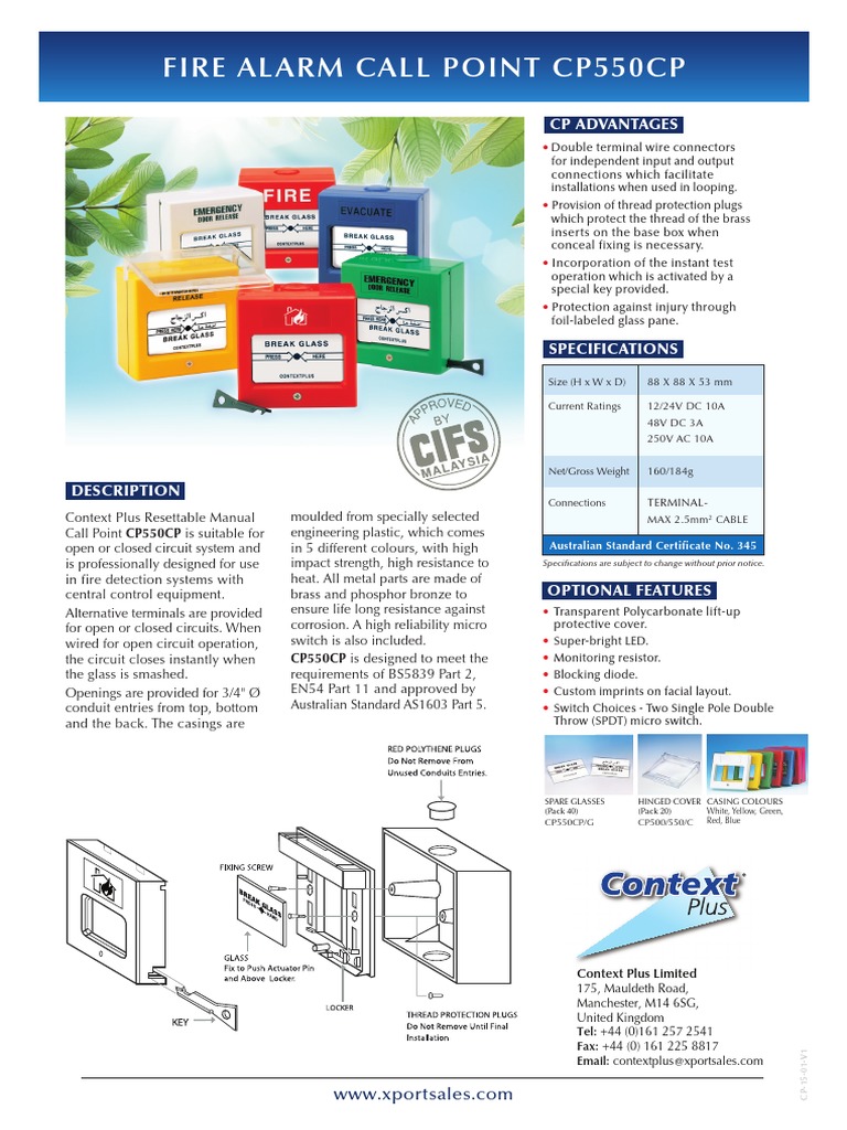 CP550CP Resettable Fire Alarm Call Point | PDF | Electrical Connector ...