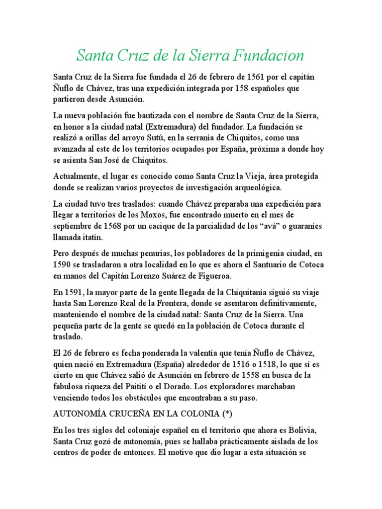 Santa Cruz de La Sierra Fundacion | PDF | Bolivia | America latina