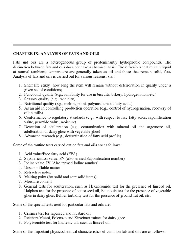 Analysis of Fats and Oils
