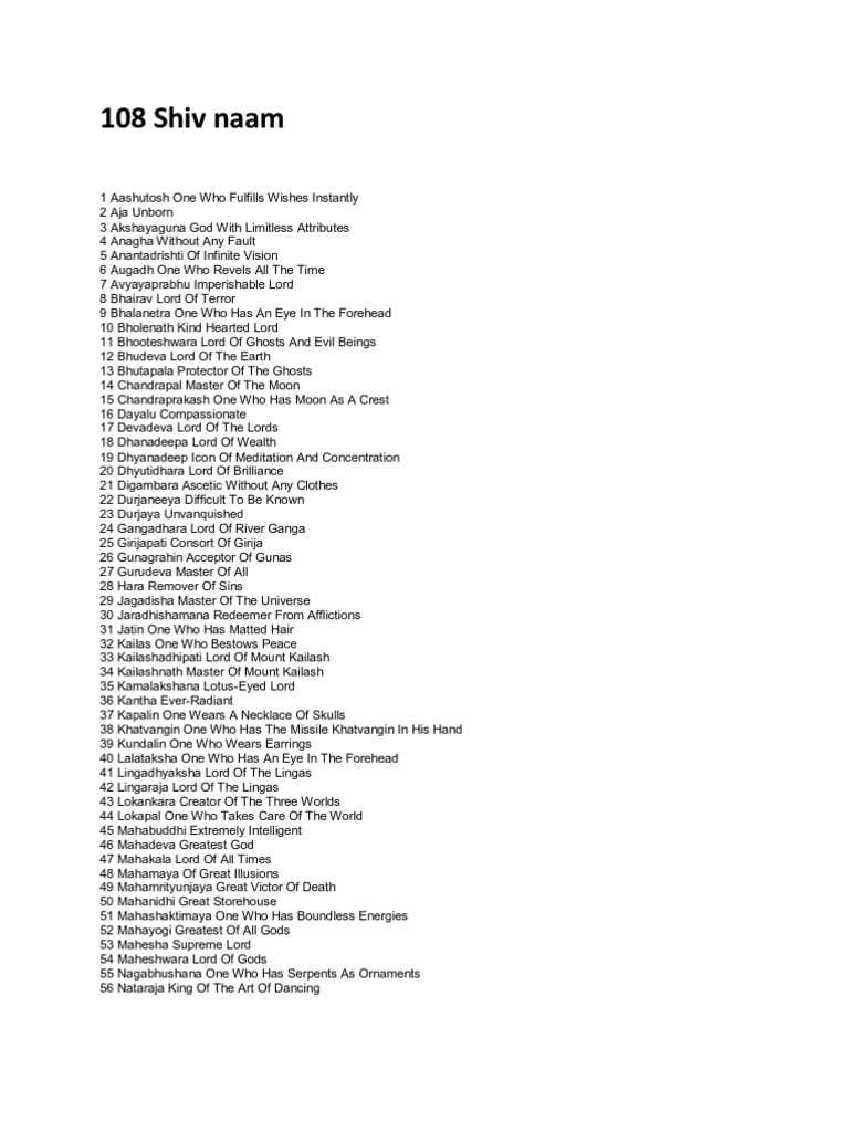 108 Names of Lord Shiva | PDF