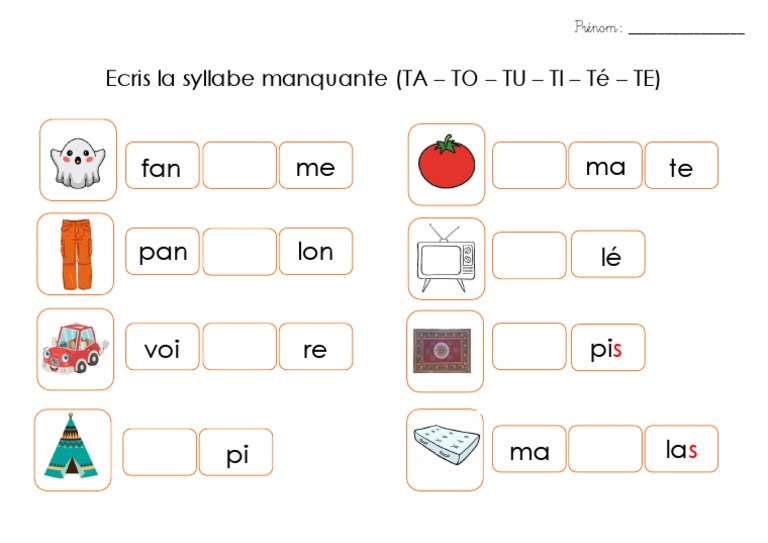 Exercice Syllabe Manquante Jeu Syllabe 5 Ans UMMLR