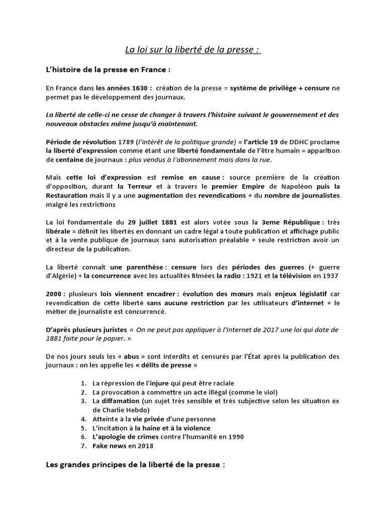 Évolution de la liberté de presse en France | PDF | Liberté de la ...