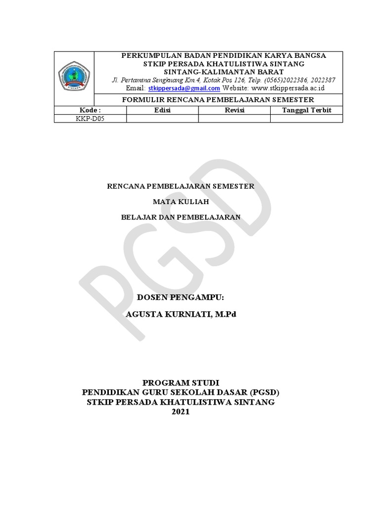 13 Rps Belajar Dan Pembelajaran 1 Pdf