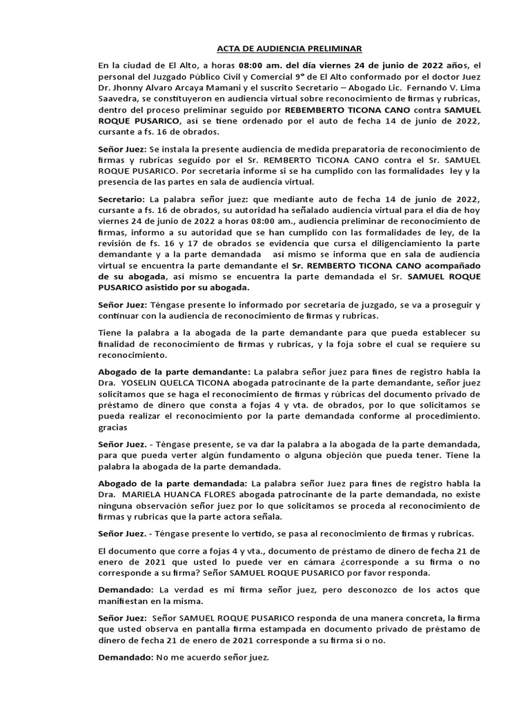 Acta de Audiencia Preliminar | PDF | Justicia | Crimen y violencia