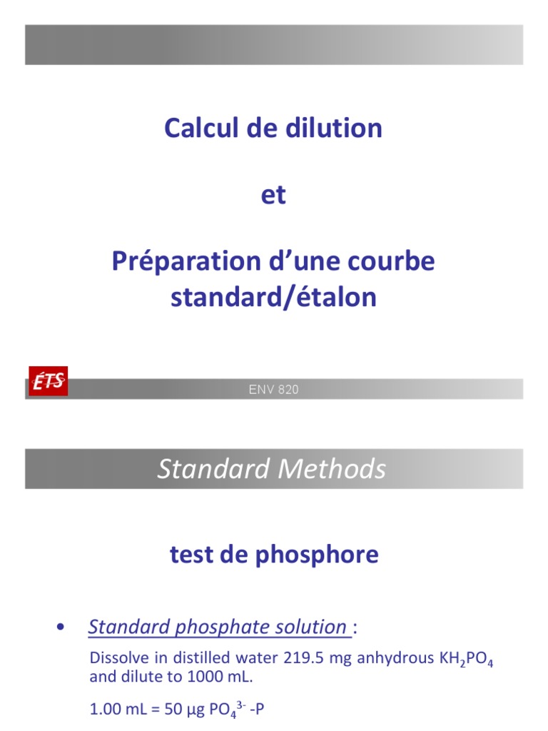 05 Calcul de Dilution - A2021 | PDF | Chimie | Masse