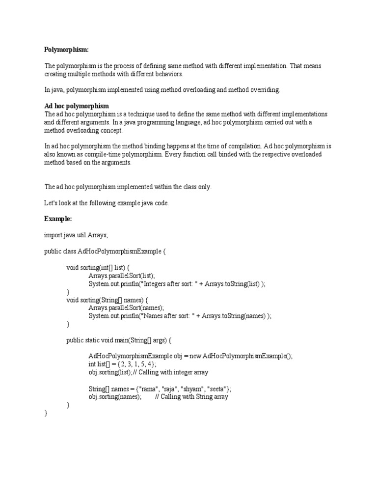 Adhoc and Pure Polymorphism | PDF | Method (Computer Programming ...