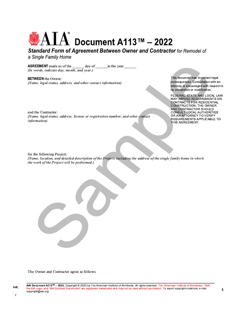 AIA Document A113-2022 - Sample | PDF