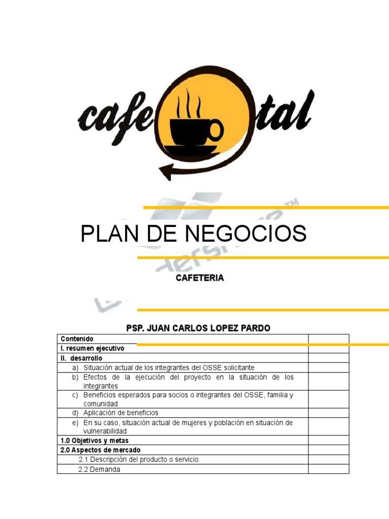 Plan de Negocios para Cafetería | PDF | café | Mercado (economía)
