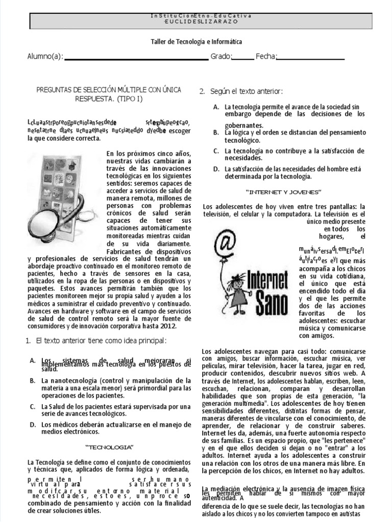 PDF Taller de Tecnologia e Informatica Tipo Icfes | PDF | Internet | Rueda