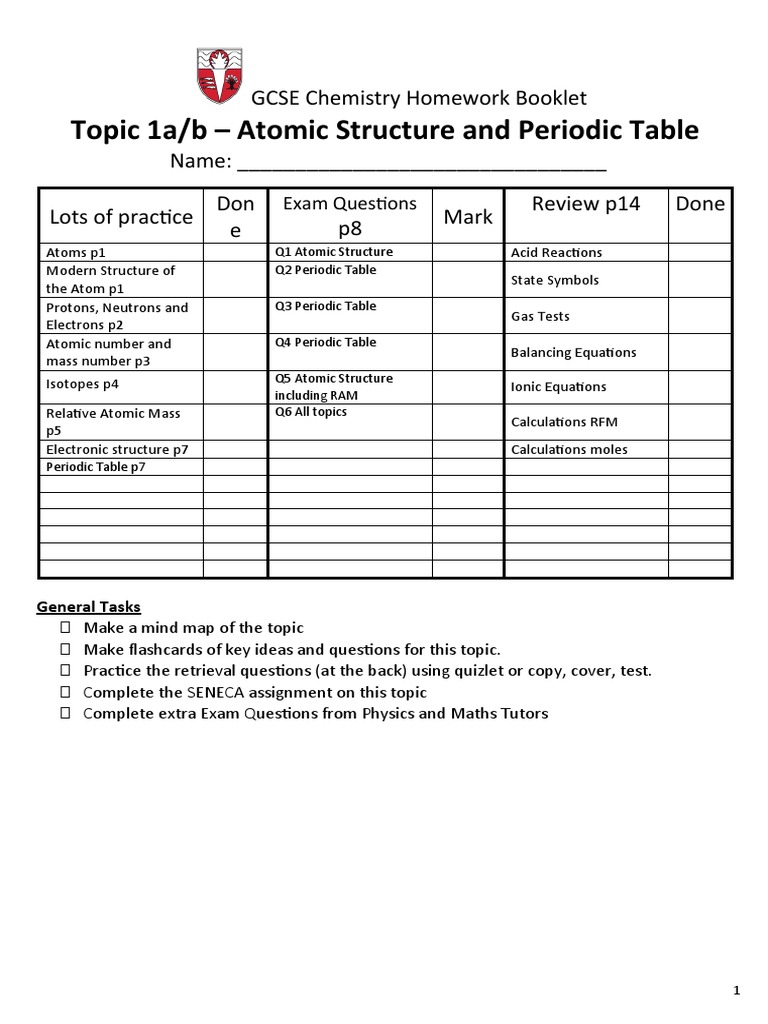 Atomic Structure and Periodic Table Guide | PDF | Atoms | Proton