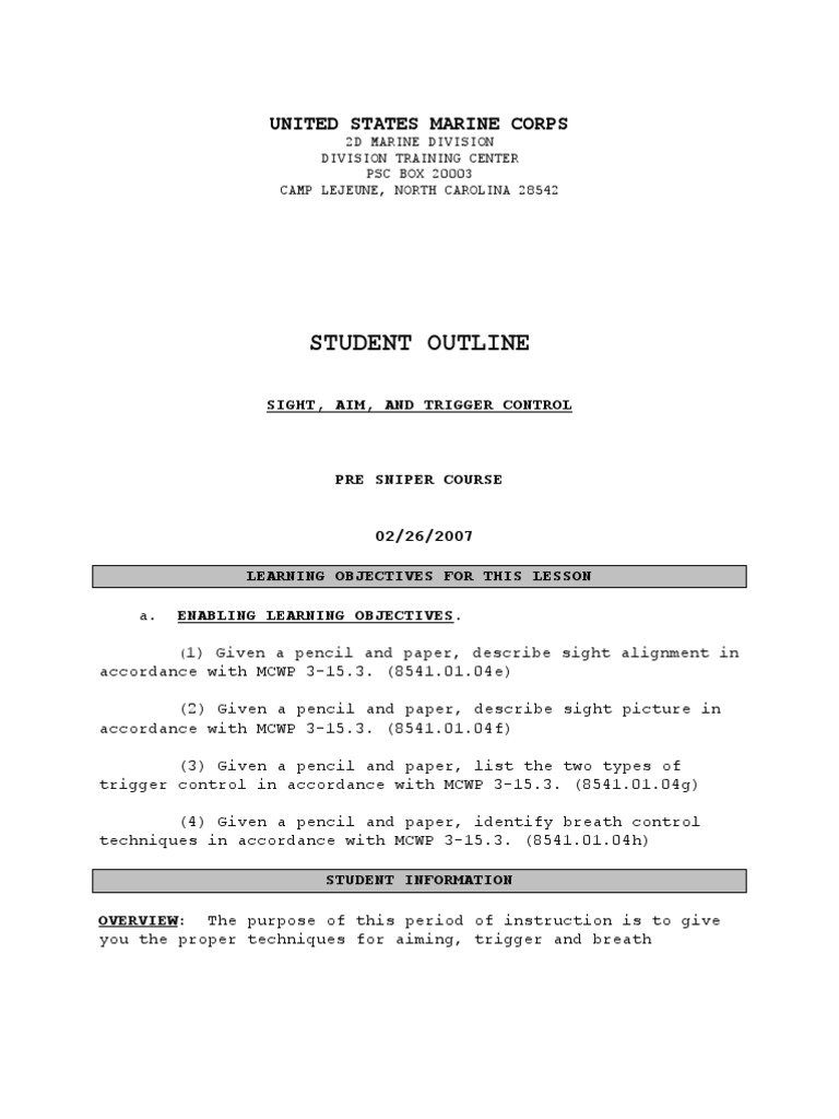 Student Outline: United States Marine Corps | PDF | Telescopic Sight ...