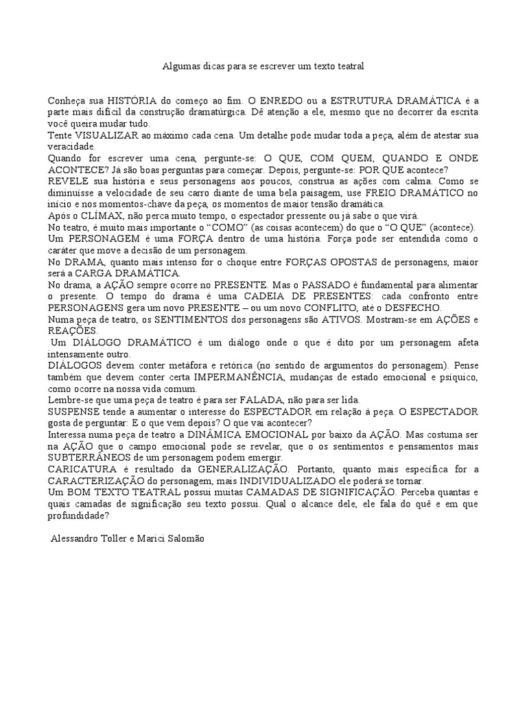Dicas Do Texto Teatral | PDF | Teatro | Tempo