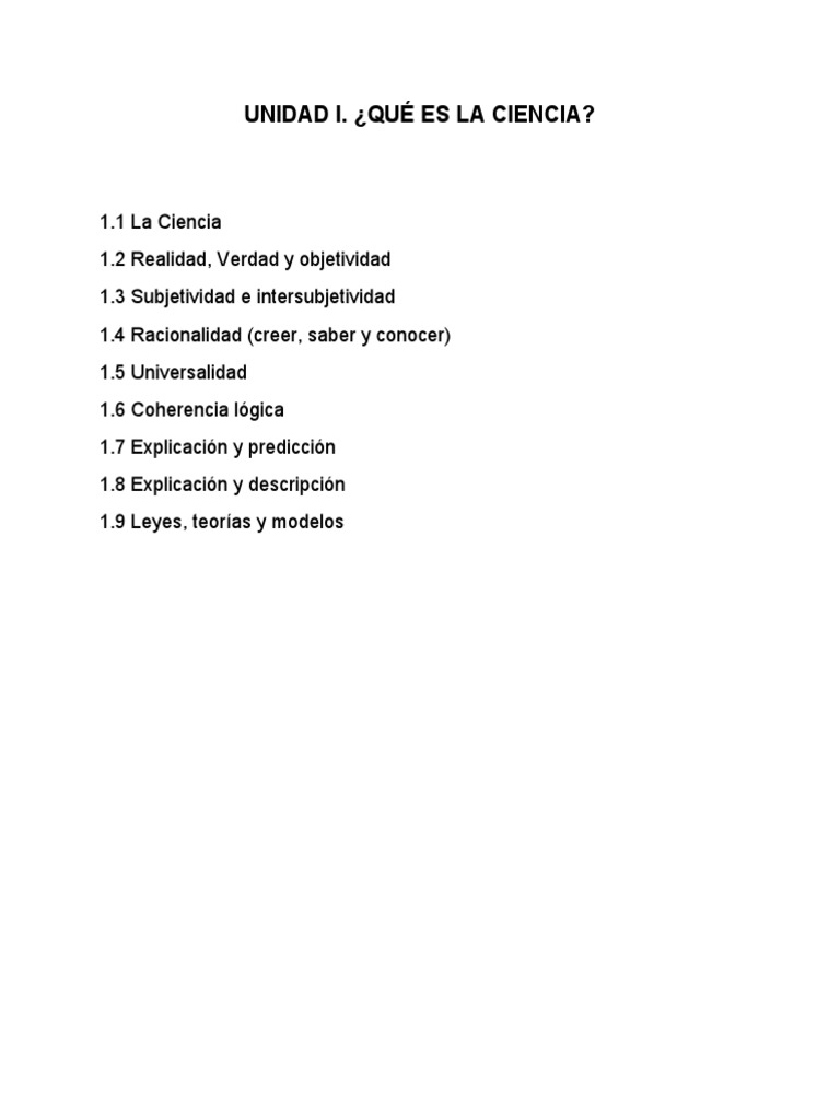 Unidad I Qué Es La Ciencia PDF Teoría Conocimiento