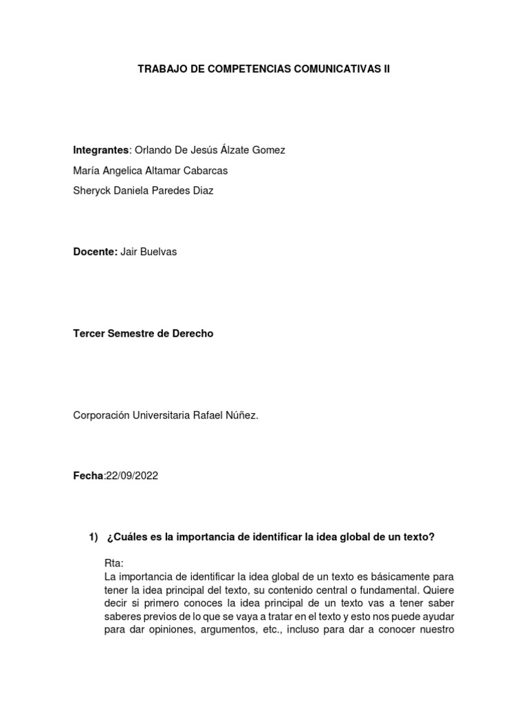 Trabajo de Competencias Comunicativas Ii | PDF