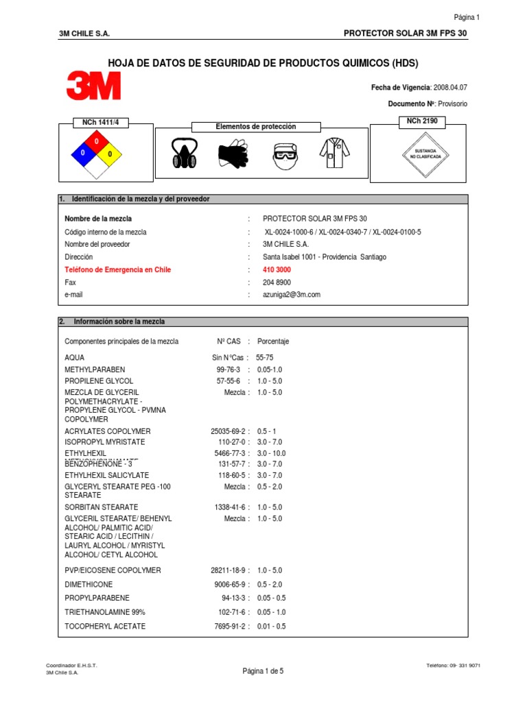 1-Msds-3m-Protector Solar Bloqueador Factor 30 | PDF | Agua | Residuos