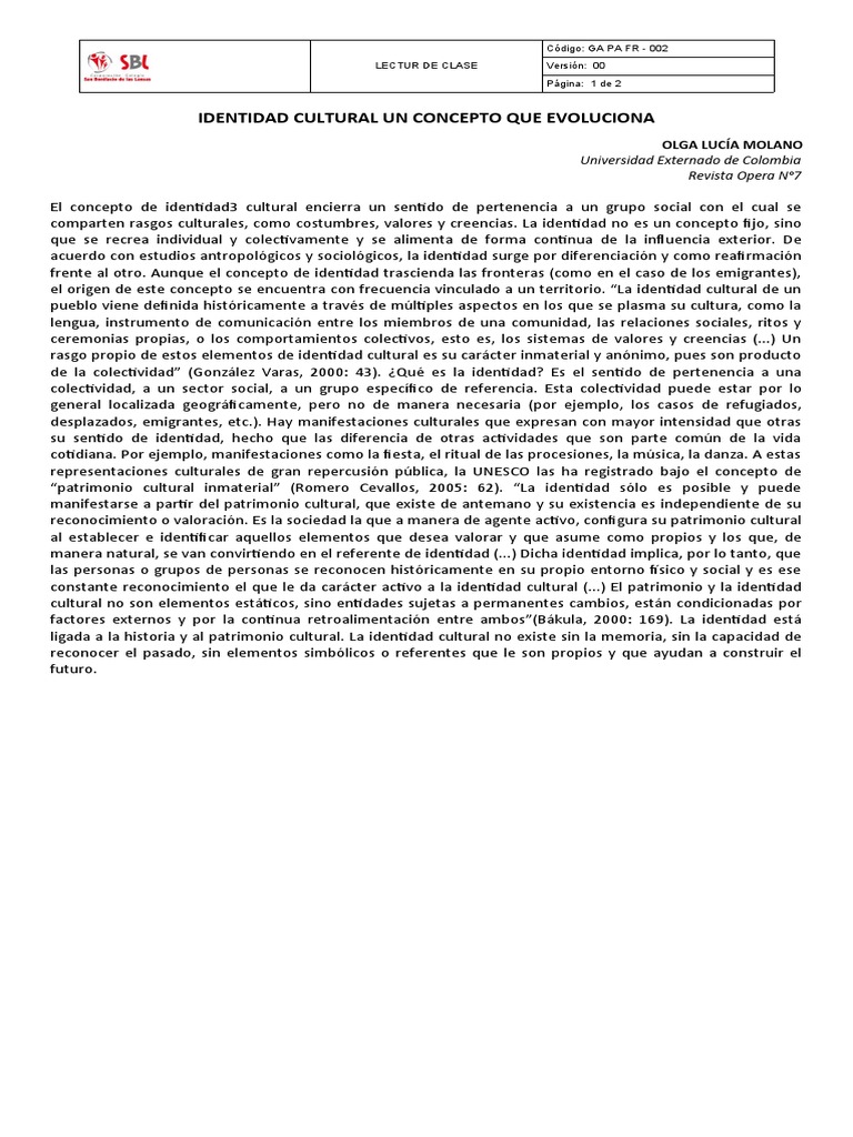 Identidad Cultural Un Concepto Que Evoluciona | PDF | Concepto | Bienes ...
