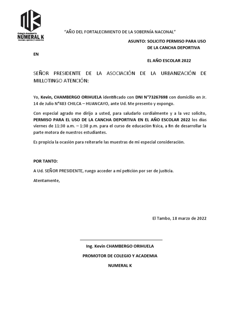 Solicitud de Uso de Cancha Deportiva | PDF