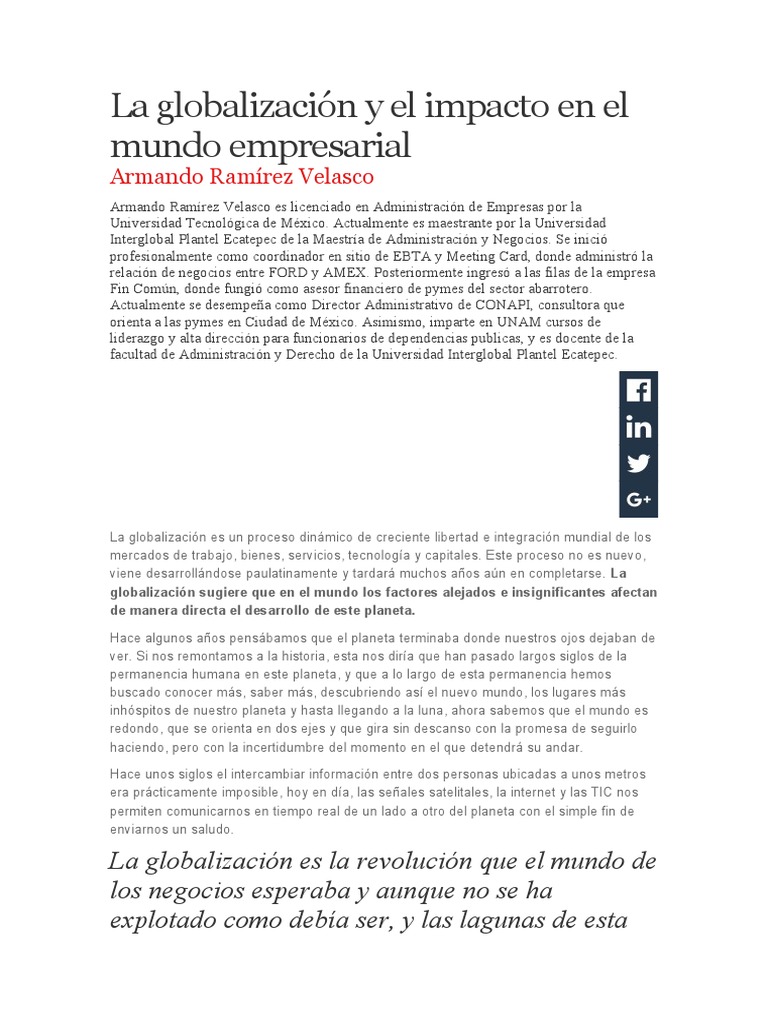 La Globalización y El Impacto en El Mundo Empresarial-Documento. | PDF ...