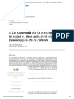 Le Souvenir de La Nature Dans Le Sujet . Une Actualité de La Dialectique de La Raison