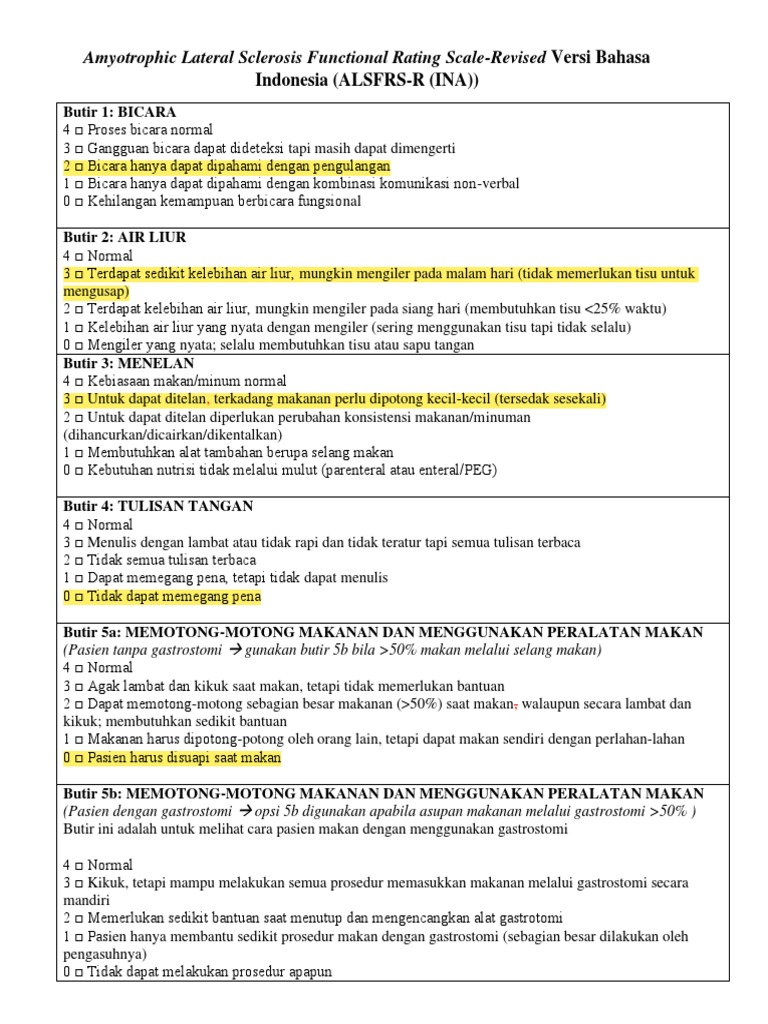 Skala Penilaian Fungsional ALSFRS-R | PDF