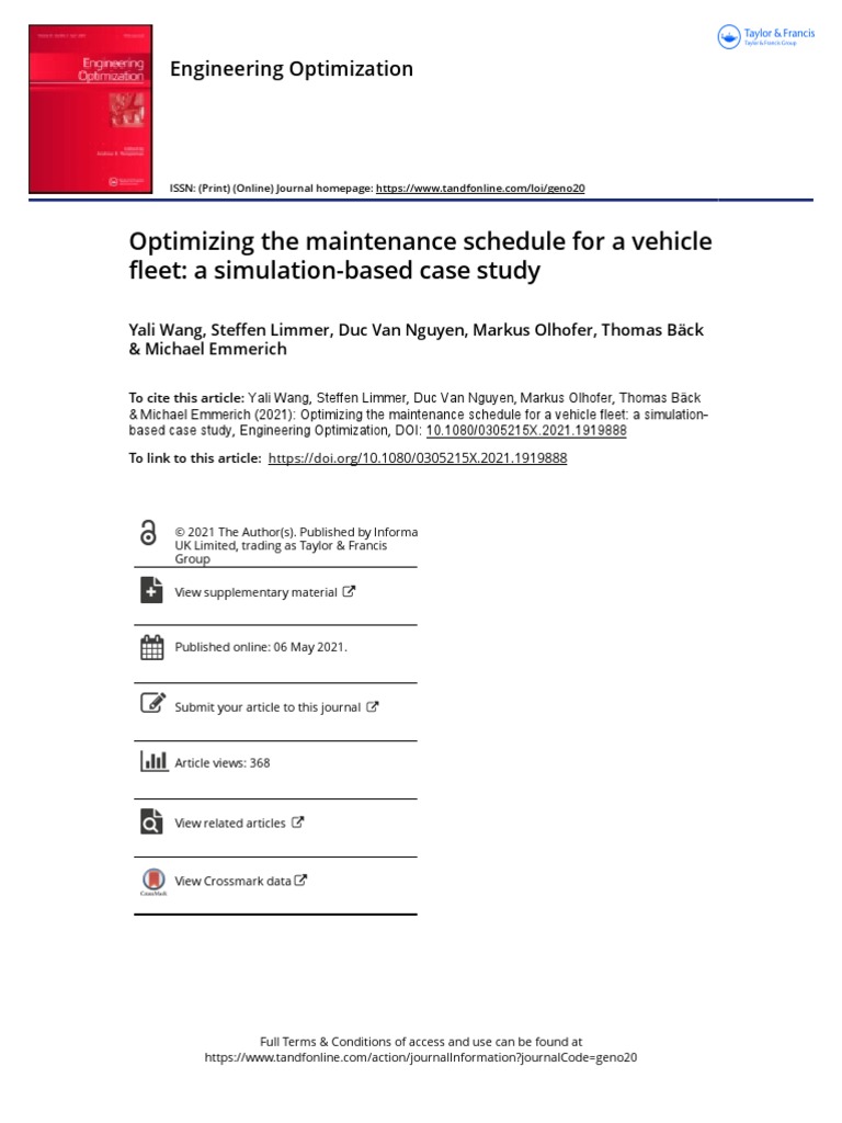 Optimizing The Maintenance Schedule For A Vehicle Fleet A Simulation ...