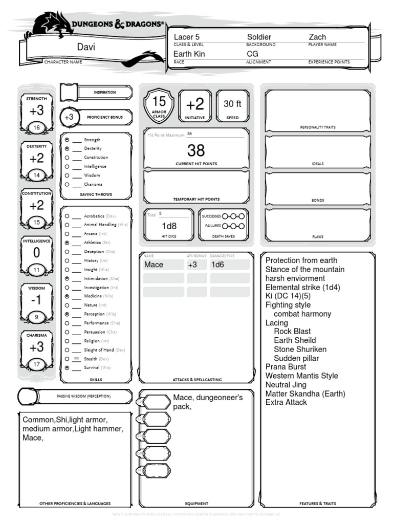 Davi (Earth Lancer) PDF Tabletop Games Gaming