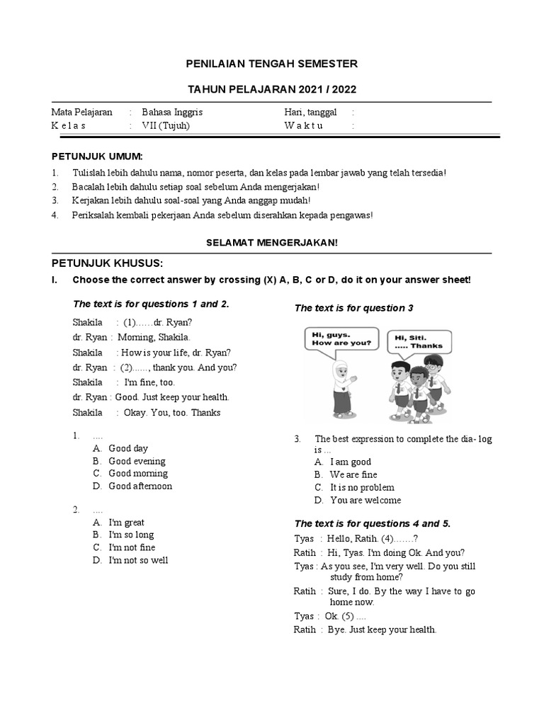 Ujian Bahasa Inggris Kelas VII 2021/2022 | PDF | Language Arts & Discipline