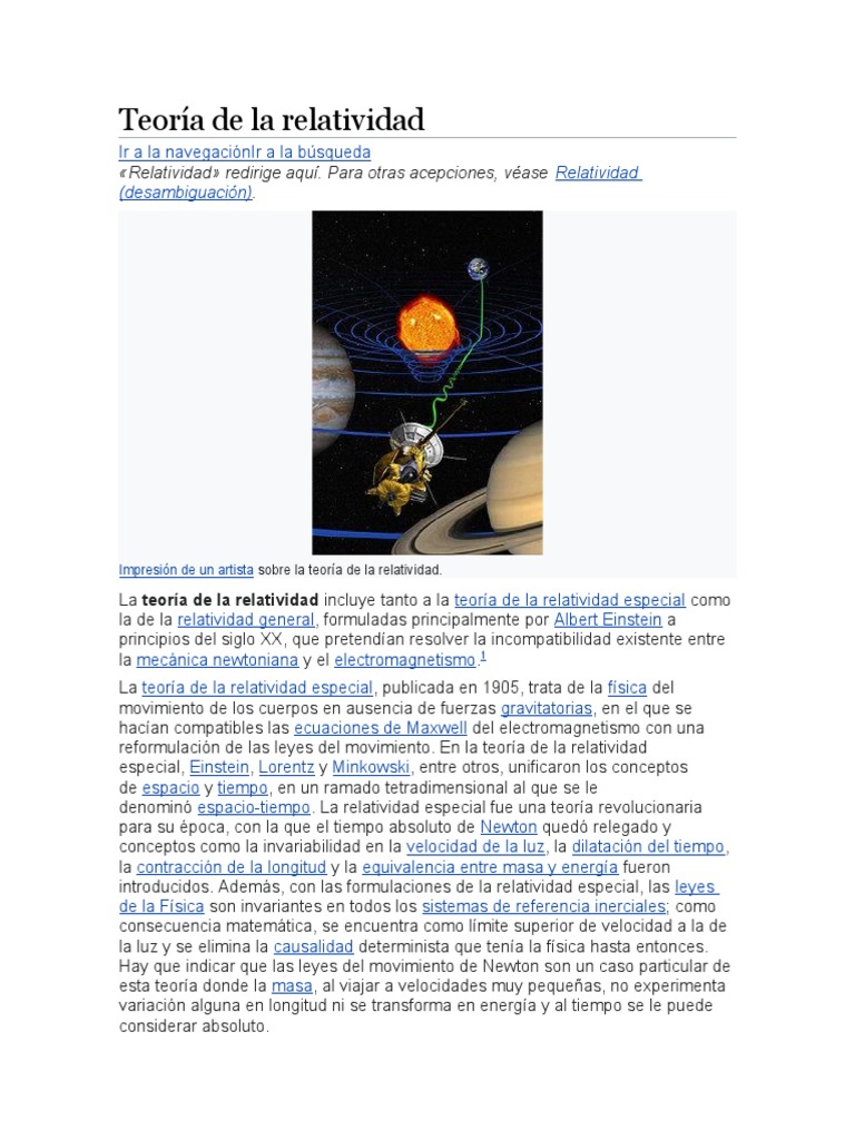 Teoría de La Relatividad PDF Teoría de la relatividad Relatividad