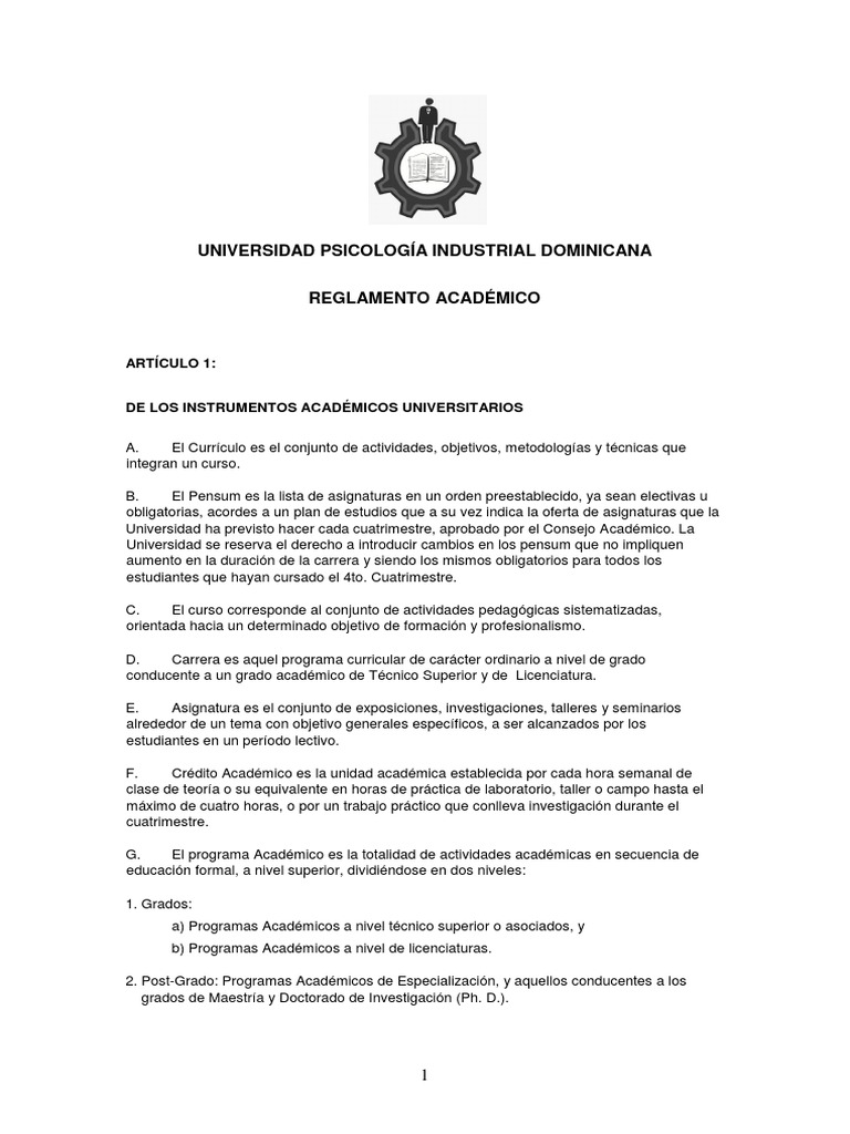 Reglamento Académico UPID | PDF | Licenciatura | Prueba (evaluación)