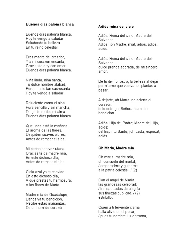 Buenos Días Paloma Blanca Pdf María Madre De Jesús