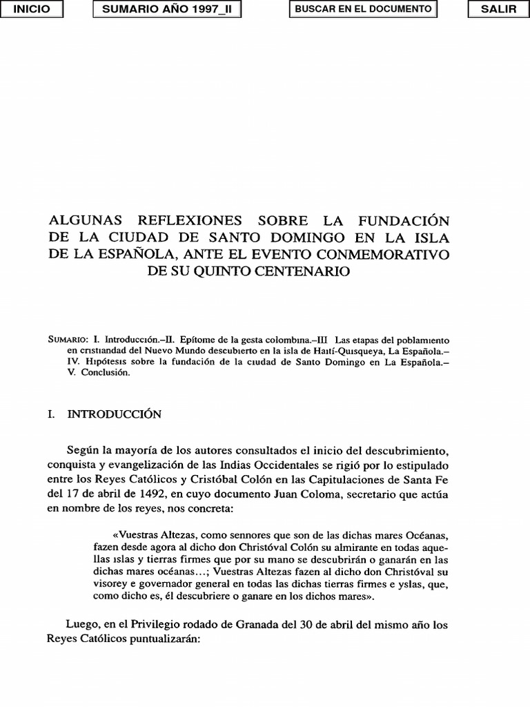 Algunas Reflexiones Sobre La Fundacion de La Ciudad de Santo Domingo en